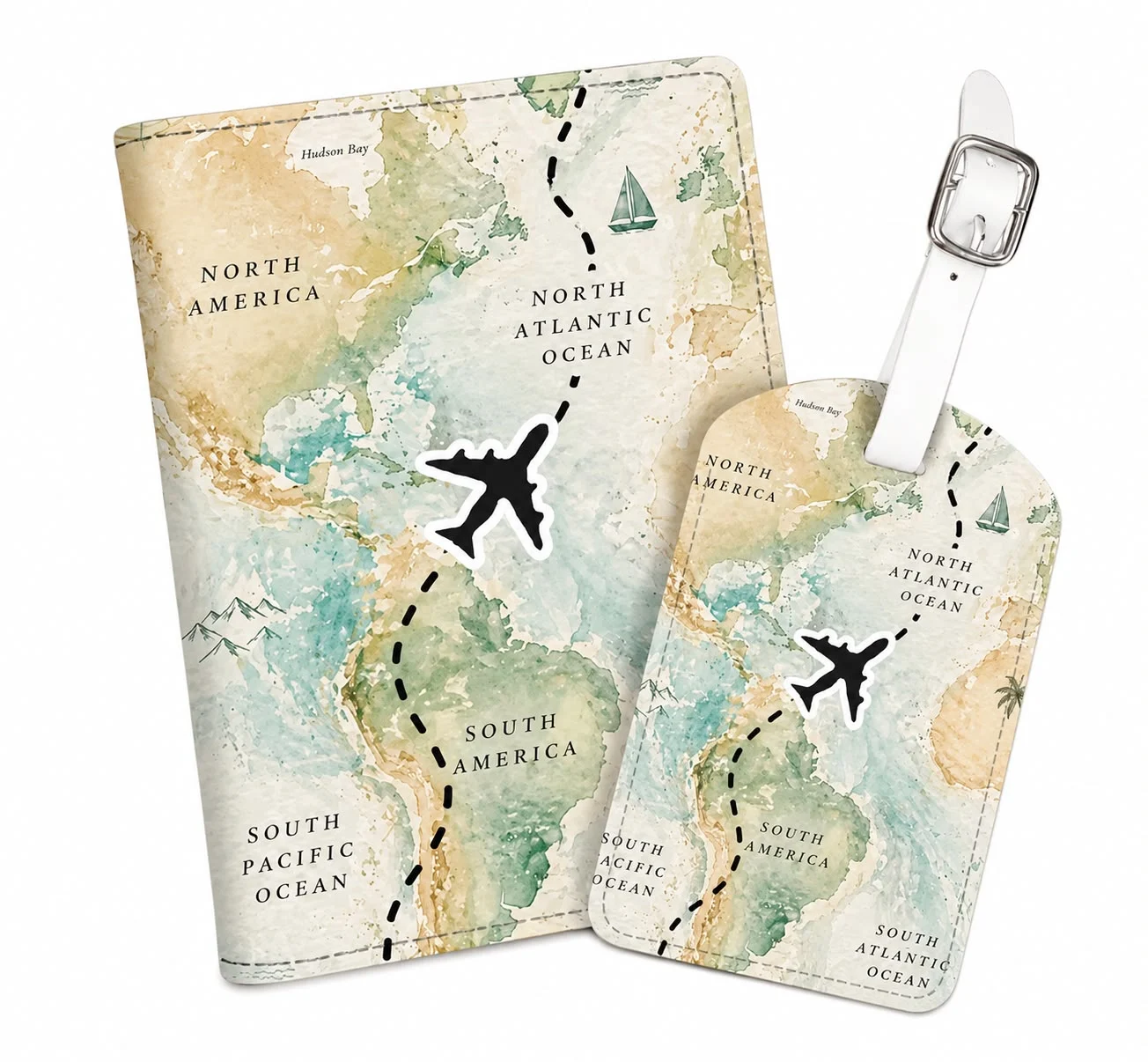 Funda para pasaporte con diseño de mapa en tonos verde y beige