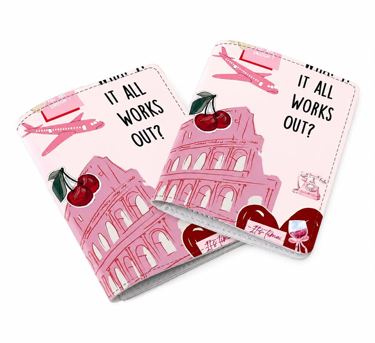 Funda para pasaporte rosa con diseño inspirado en Roma